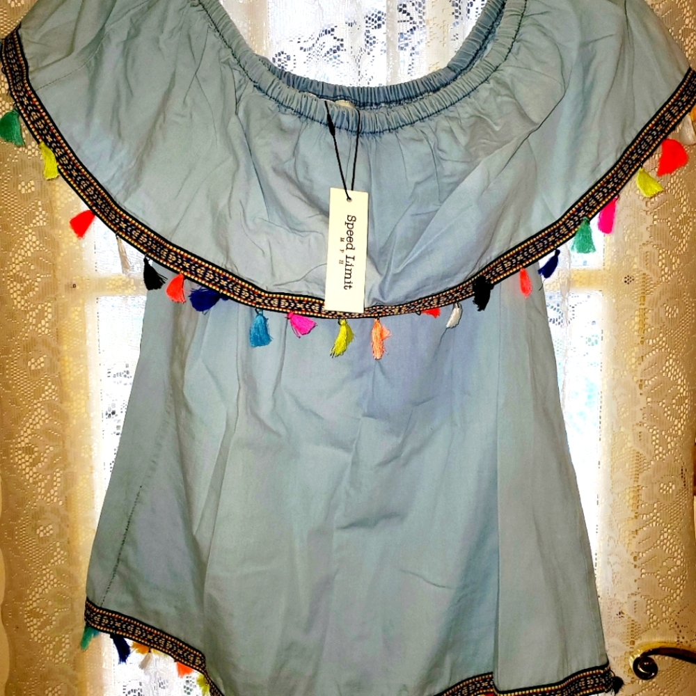 NWT Festive inspired denim top